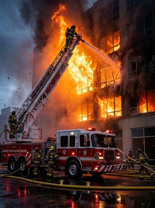 Firefighters fighting blaze in office building